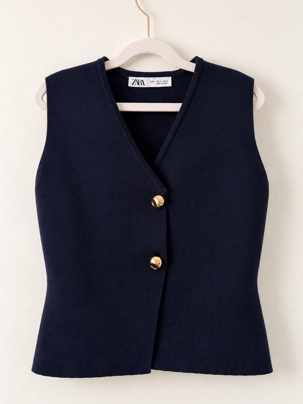 Zara Navy Thick Knit Vest Gold Buttons Size S NWOT